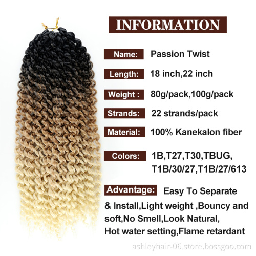 Wholesale Kanekalon Passion Twist Prelooped Braiding 18" Synthetic Crochet Braid Hair 22 inch Water Wave Passion Twist Hair